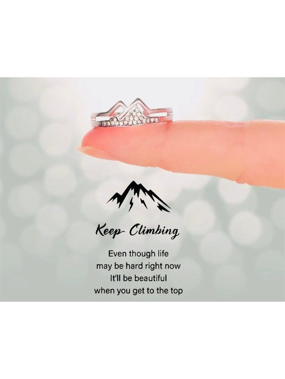 New - Gorgeous Zircon Mountain Symbol “Keep Climbing” Inspirational Ring -Size 8